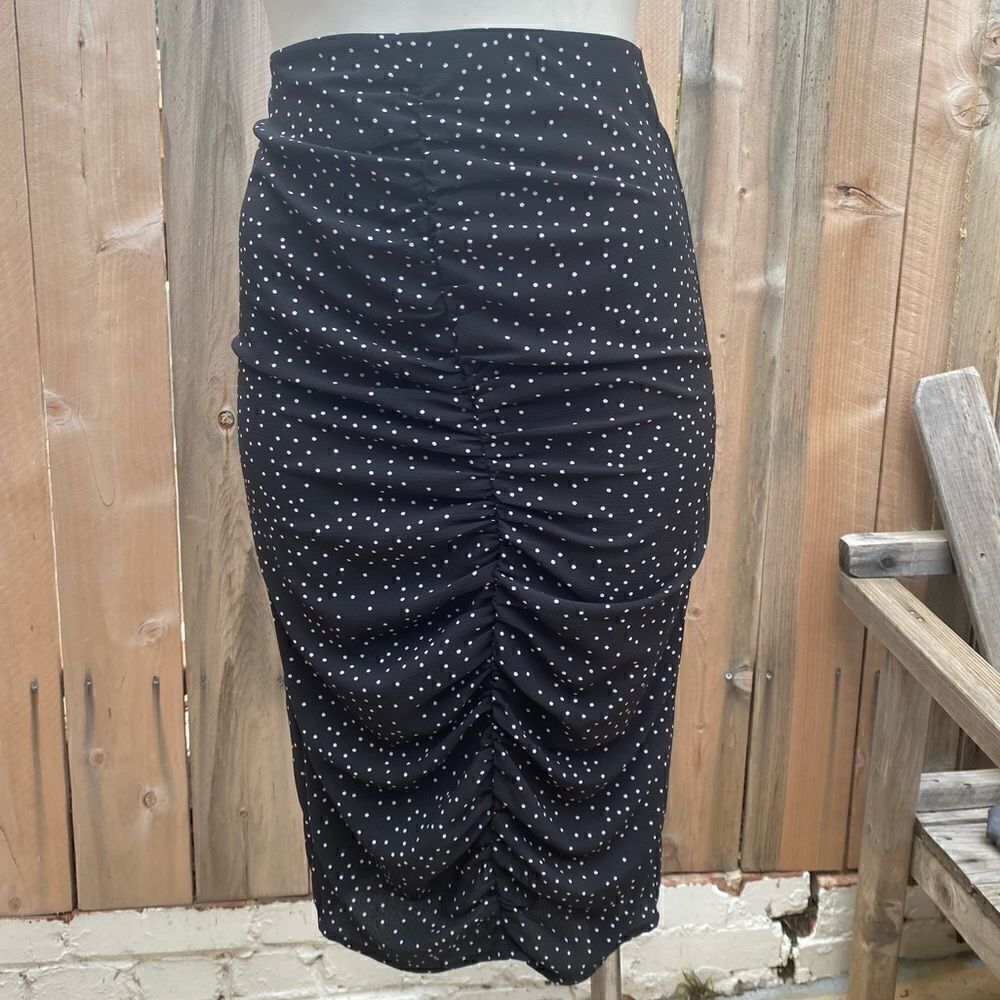 Zara Basic Polka Dot Midi Ruched Skirt Size S